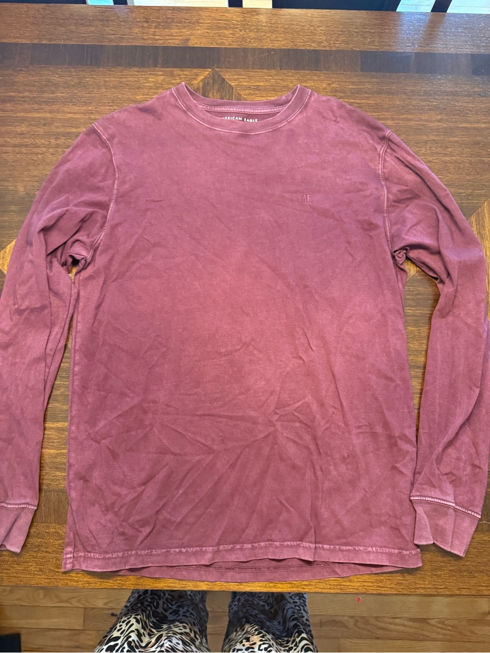 American Eagle Outfitters Men's Long-Sleeve Crewneck Shirt - Burgundy Red